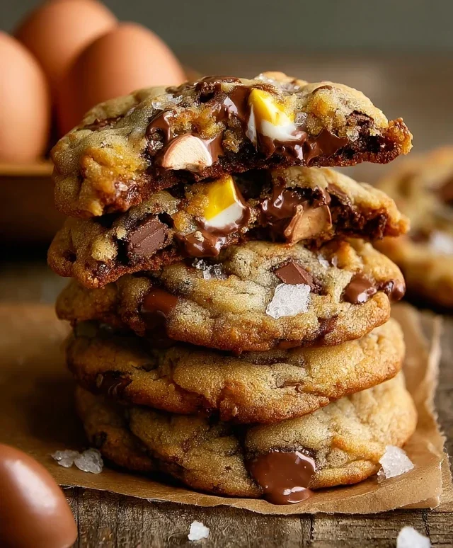 Brown Butter Cadbury Creme Egg Chocolate Chip Cookies
