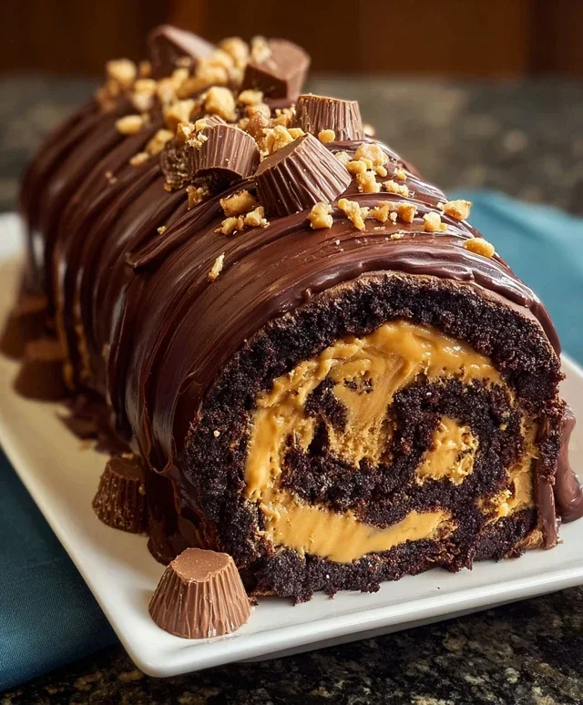 Peanut Butter Cup Chocolate Roll Cake
