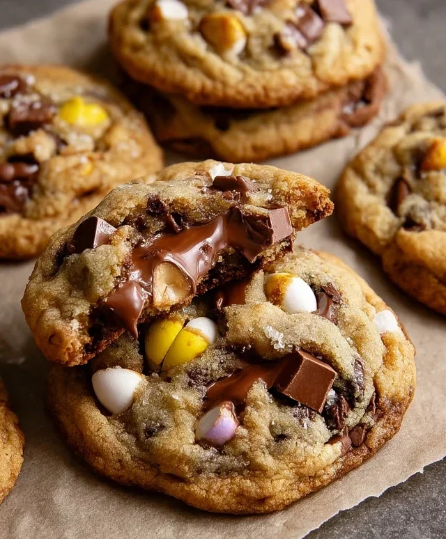 Brown Butter Cadbury Creme Egg Chocolate Chip Cookies