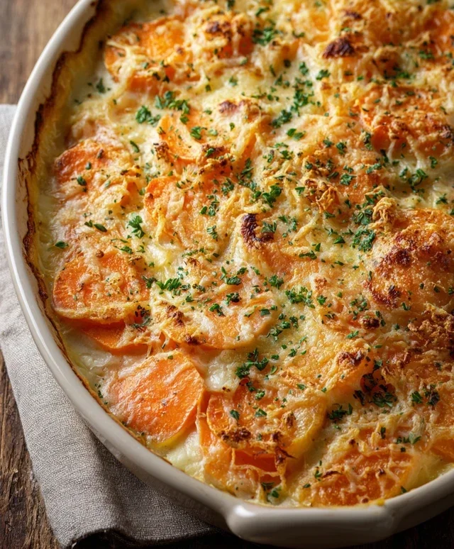Cheesy Garlic Carrot Gratin – Creamy, Sweet & Savory