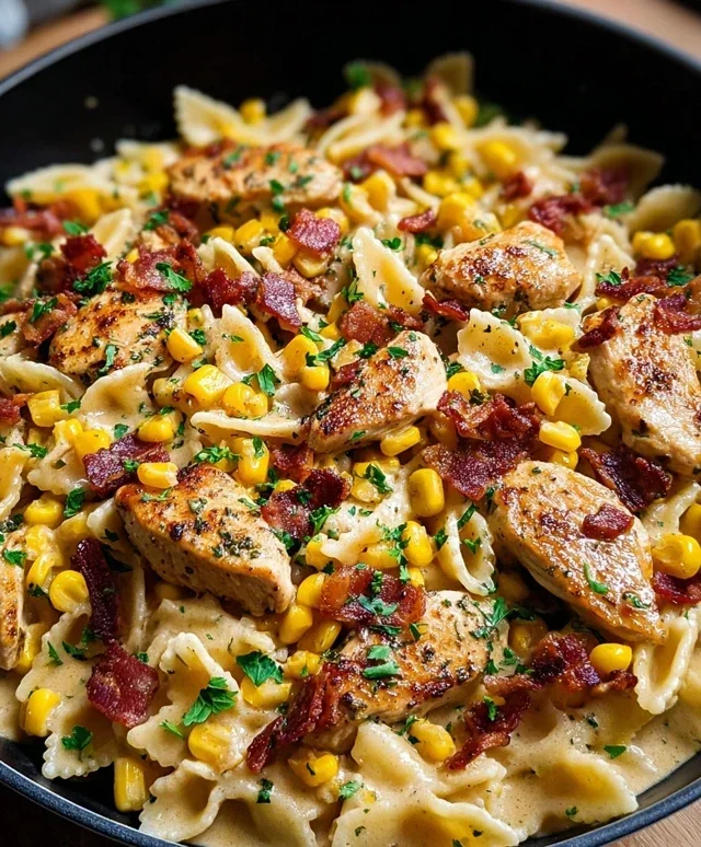 Creamy Chicken and Corn Pasta with Beef Beef Bacon
