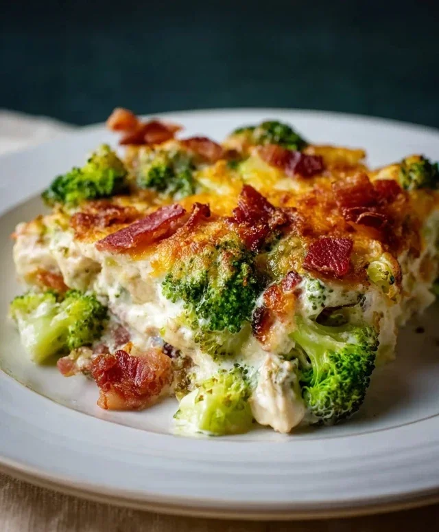 Creamy Low Carb Chicken Casserole with Broccoli and Beef Beef Bacon