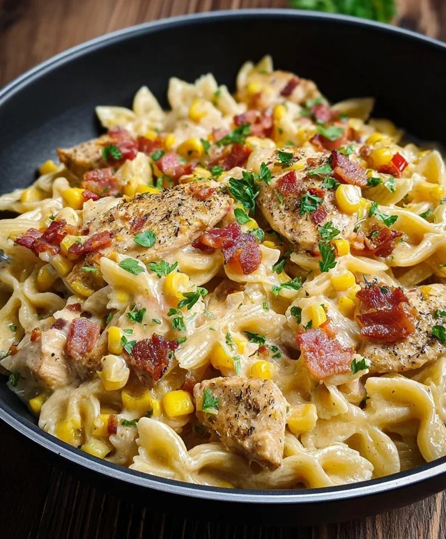 Creamy Chicken and Corn Pasta with Beef Beef Bacon