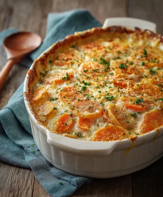 Cheesy Garlic Carrot Gratin – Creamy, Sweet & Savory