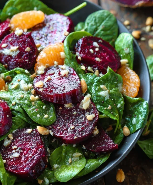 Beet Salad with Spinach and Honey-Mustard Lemon Dressing