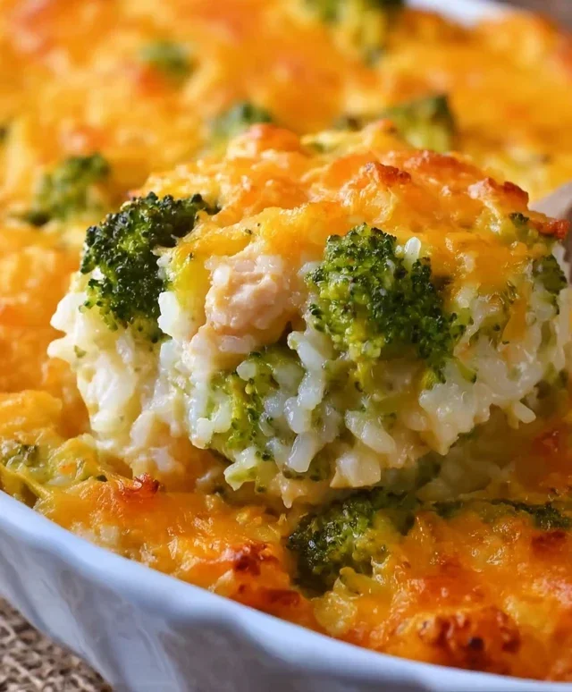 Creamy Chicken Broccoli Rice Cheese Casserole