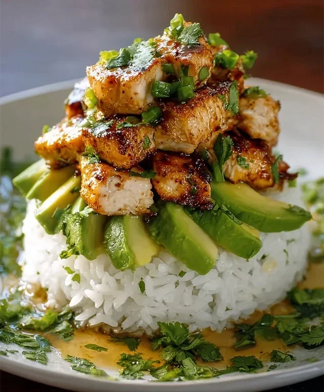 Delicious Honey Lime Chicken & Avocado Rice Stack Recipe