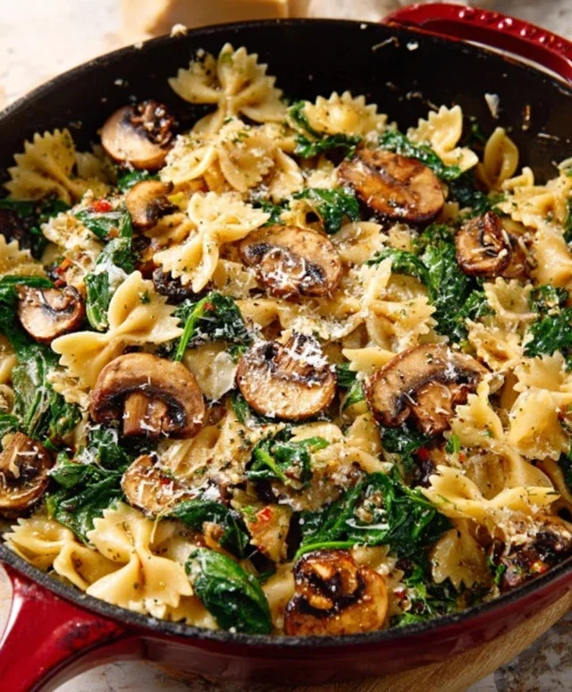 Parmesan Spinach Mushroom Pasta Skillet