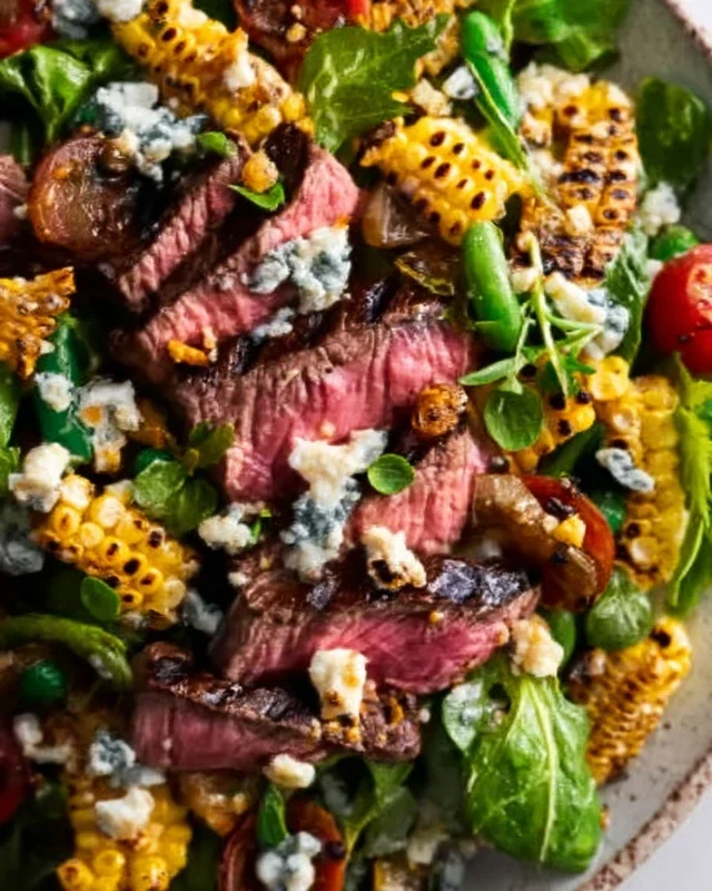 Balsamic Steak Gorgonzola Salad with Grilled Corn
