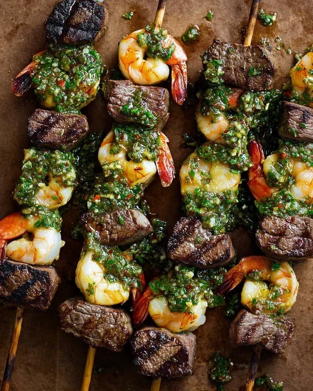 Surf and Turf Kabobs with Chimichurri Sauce