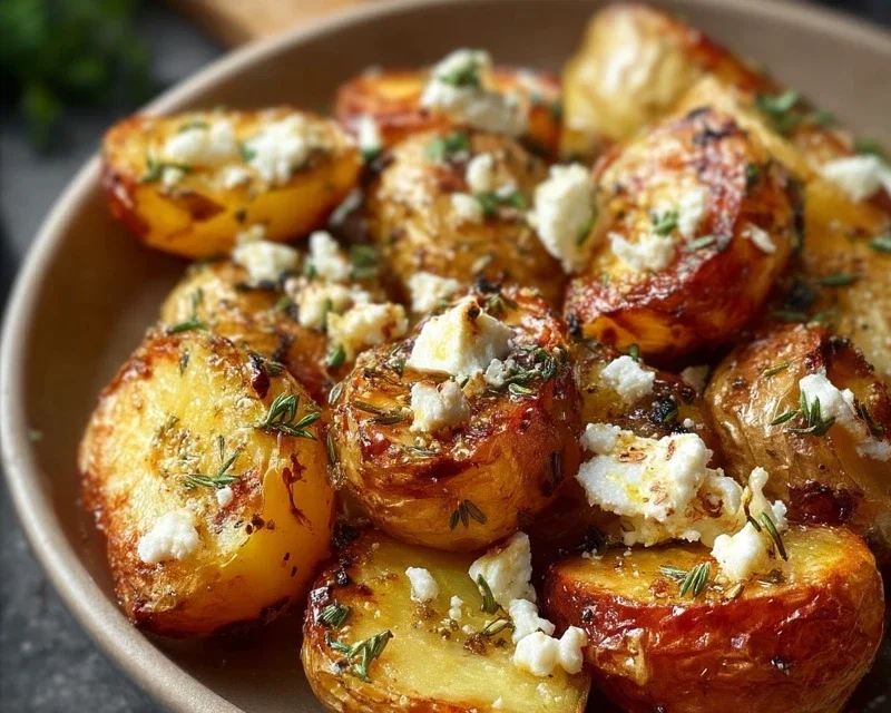 Roasted Potatoes with Baked Feta and Garlic