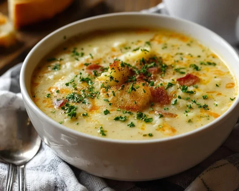 Hearty Cheddar Garlic Herb Potato Soup Recipe