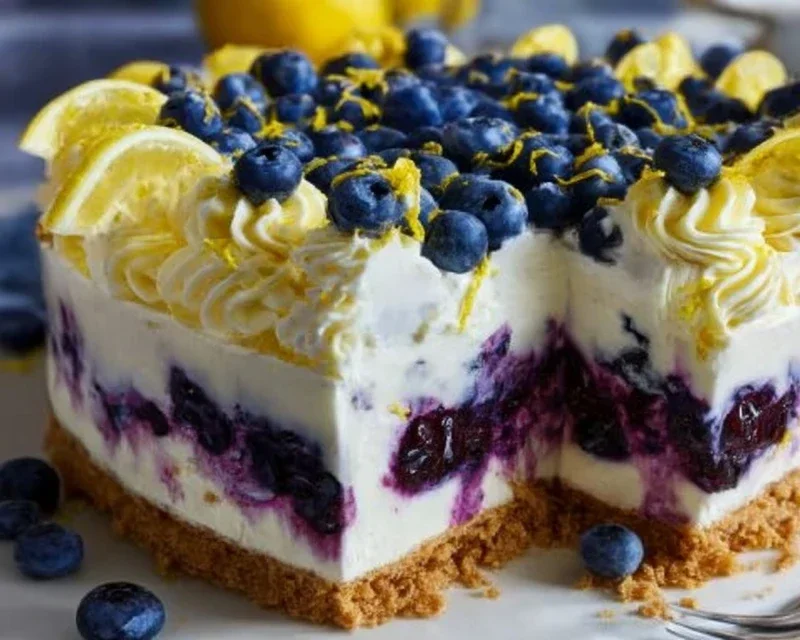 No-Bake Lemon dazzling Blueberry cream Cake