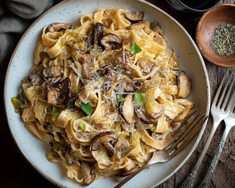 Caramelized Leek and Mushroom Gruyere Pasta