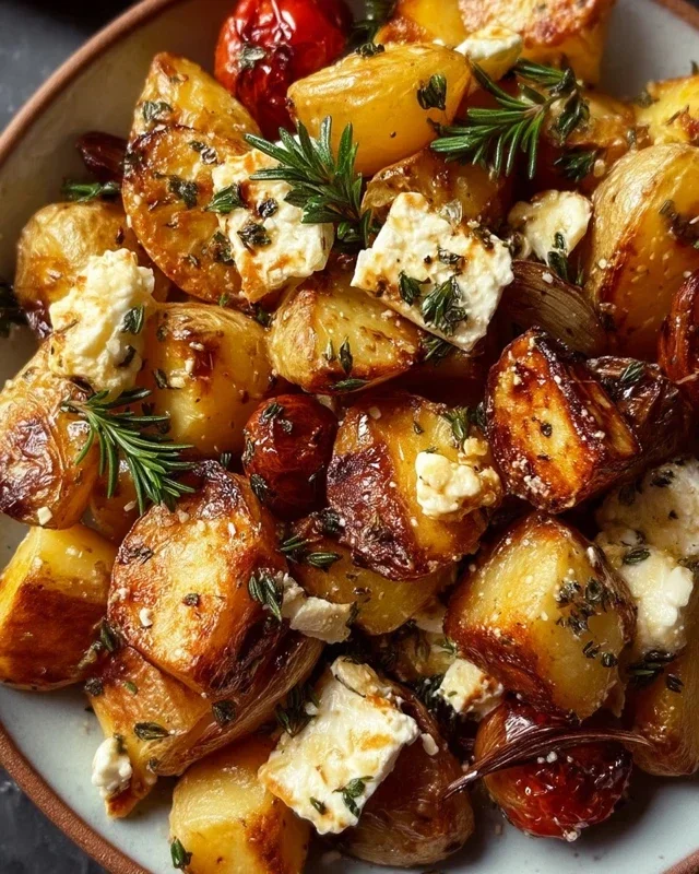 Roasted Potatoes with Baked Feta and Garlic