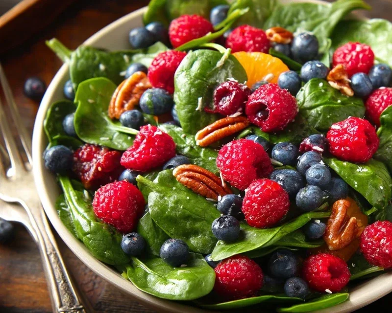 Berry Spinach Salad with Blueberries and Raspberries