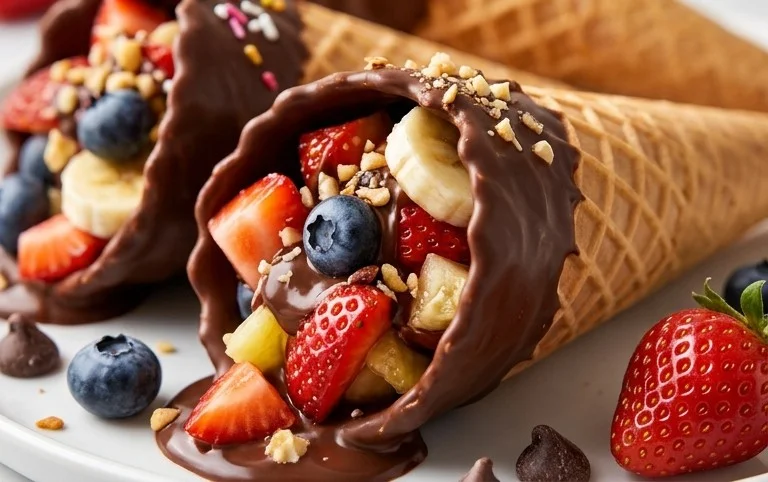 Chocolate Dipped Fruit Filled Cones