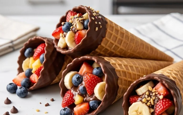 Chocolate Dipped Fruit Filled Cones