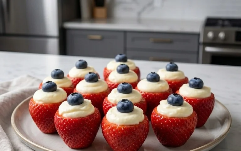 Red, White, and Blue Cheesecake Strawberries