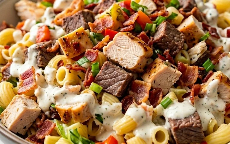 Chicken Beef Bacon Ranch Pasta Salad