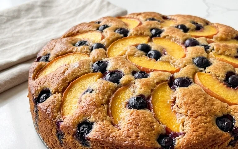Peach and Blueberry Greek Yogurt Cake