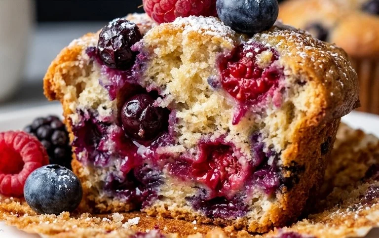 Bakery Style Mixed Berry Muffins | with Frozen Berries