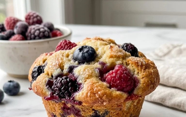Bakery Style Mixed Berry Muffins | with Frozen Berries