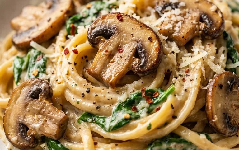Parmesan Spinach Mushroom Pasta Skillet