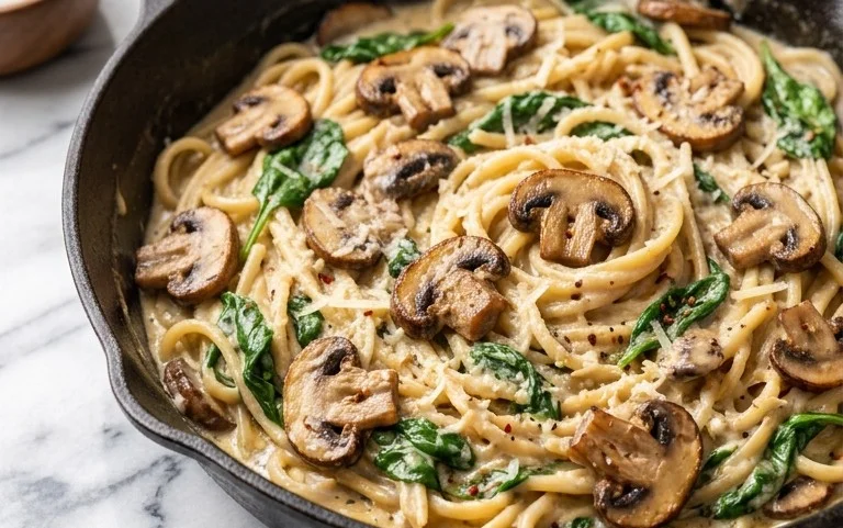 Parmesan Spinach Mushroom Pasta Skillet