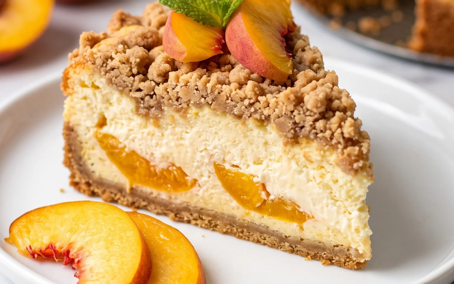 Peach Cream Cheese Cake with Streusel Topping