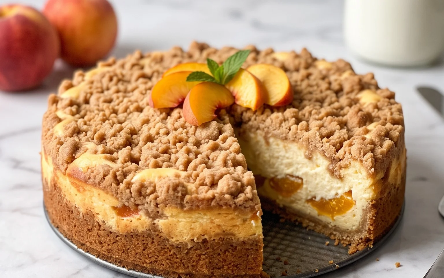 Peach Cream Cheese Cake with Streusel Topping