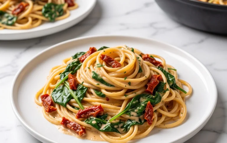 Spaghetti & Spinach with Sun-Dried Tomato Cream Sauce
