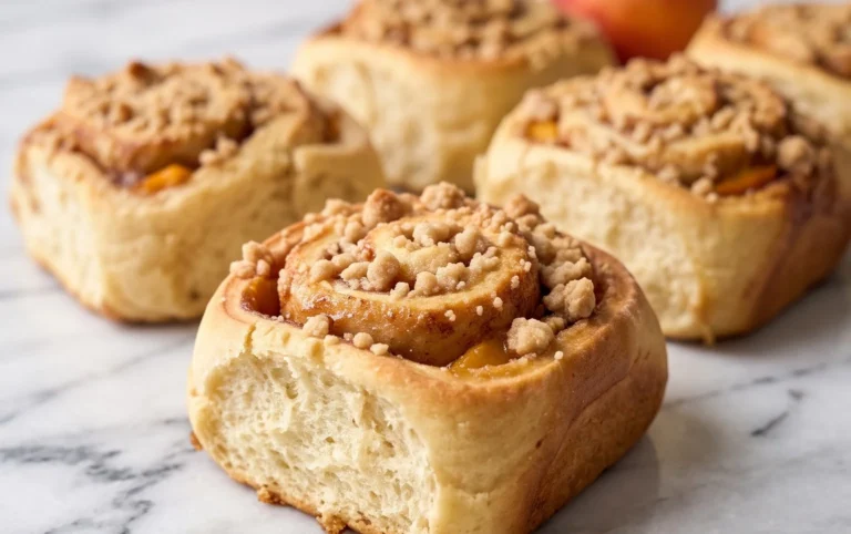 Peach Cobbler Cinnamon Rolls with Crum extractb Topping